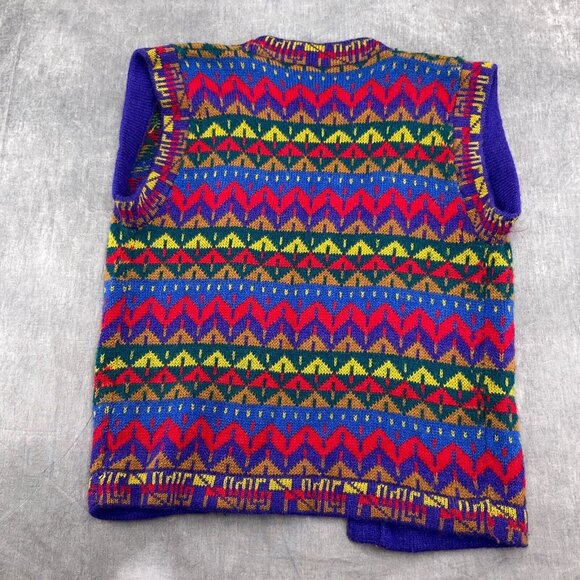 Alpaca Vest‎ Women Small Blue Red Yellow Stripe Sweater Hand Knit Wool Peru VTG - Picture 7 of 8